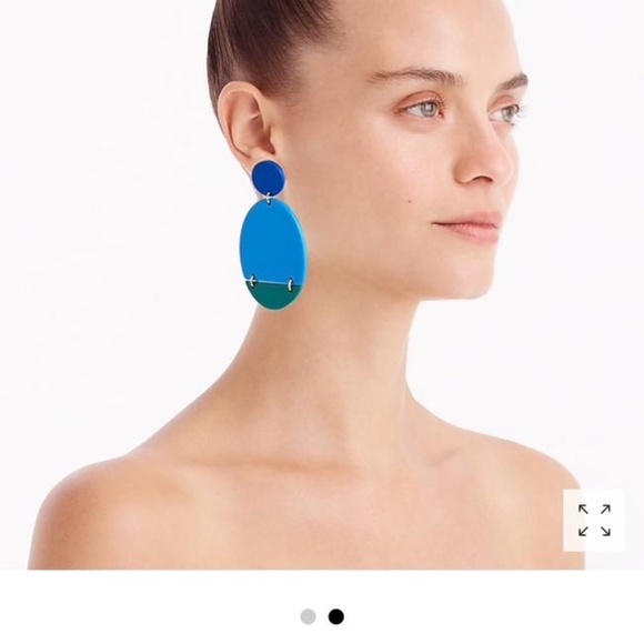 New J. Crew Lucite Statement Earrings Silver Glitter Woodgrain Oval - Picture 4 of 4